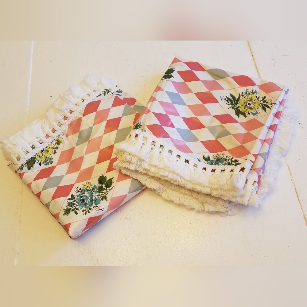 Set of 2 Vintage Card Table Covers Floral Diamond